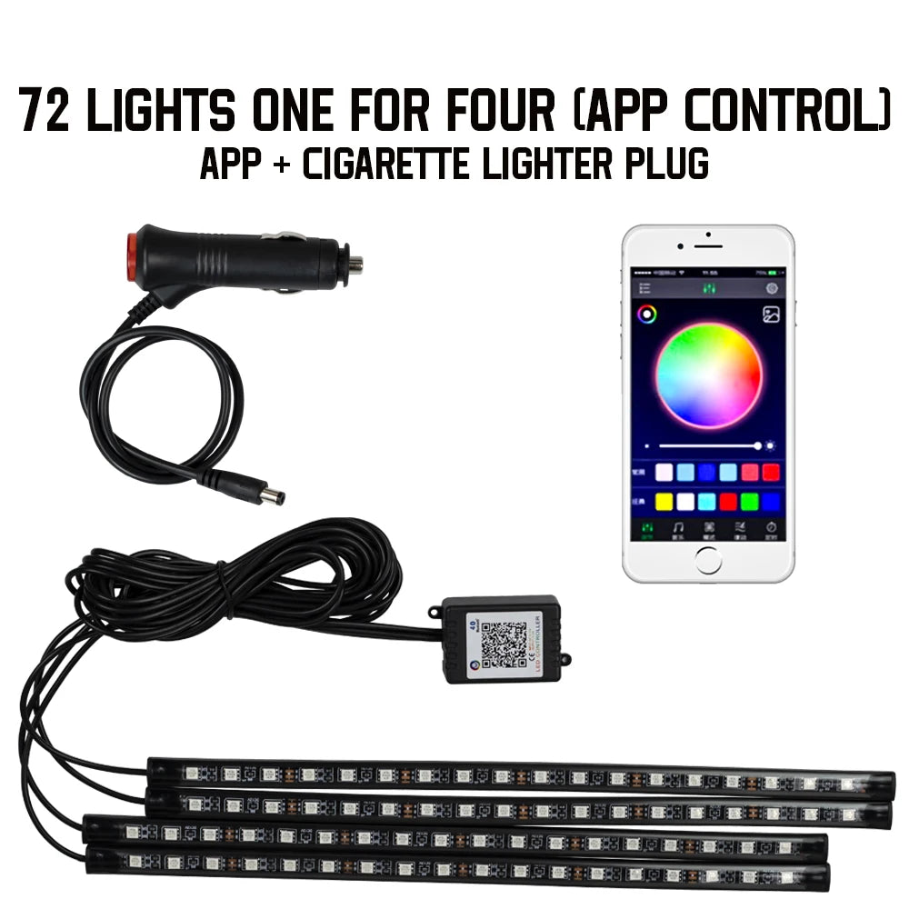 Neon 36 48 72 LED Car Interior Ambient Foot Light Kit Backlight Remote App Music Control Auto RGB Atmosphere Decorative Lamp