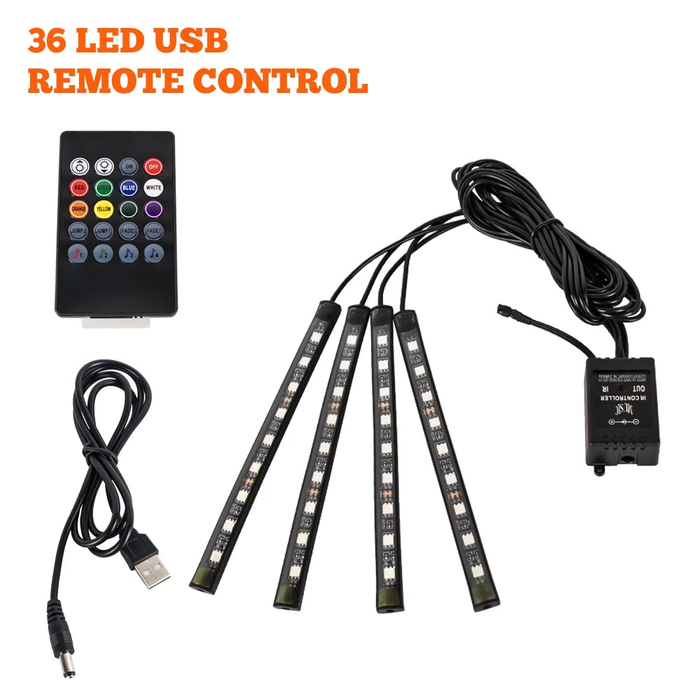 Neon 36 48 72 LED Car Interior Ambient Foot Light Kit Backlight Remote App Music Control Auto RGB Atmosphere Decorative Lamp