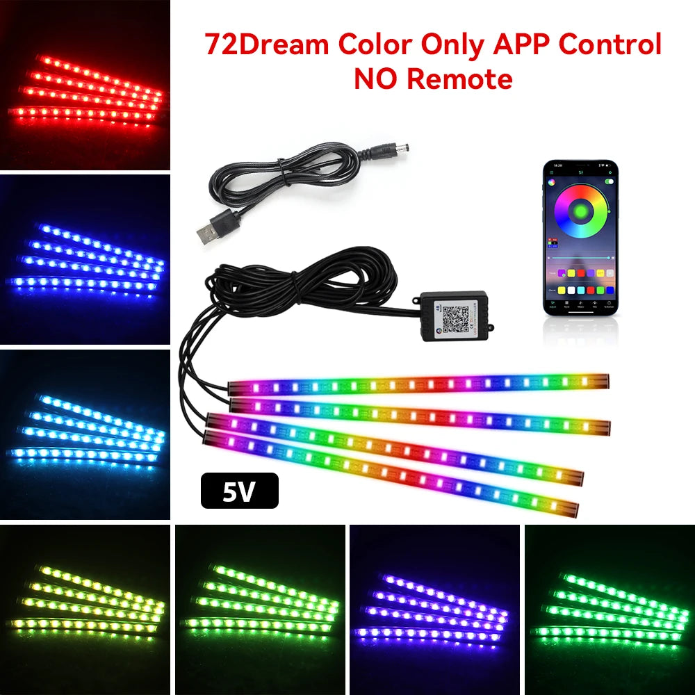 Neon 36 48 72 LED Car Interior Ambient Foot Light Kit Backlight Remote App Music Control Auto RGB Atmosphere Decorative Lamp