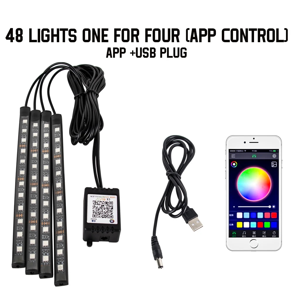 Neon 36 48 72 LED Car Interior Ambient Foot Light Kit Backlight Remote App Music Control Auto RGB Atmosphere Decorative Lamp