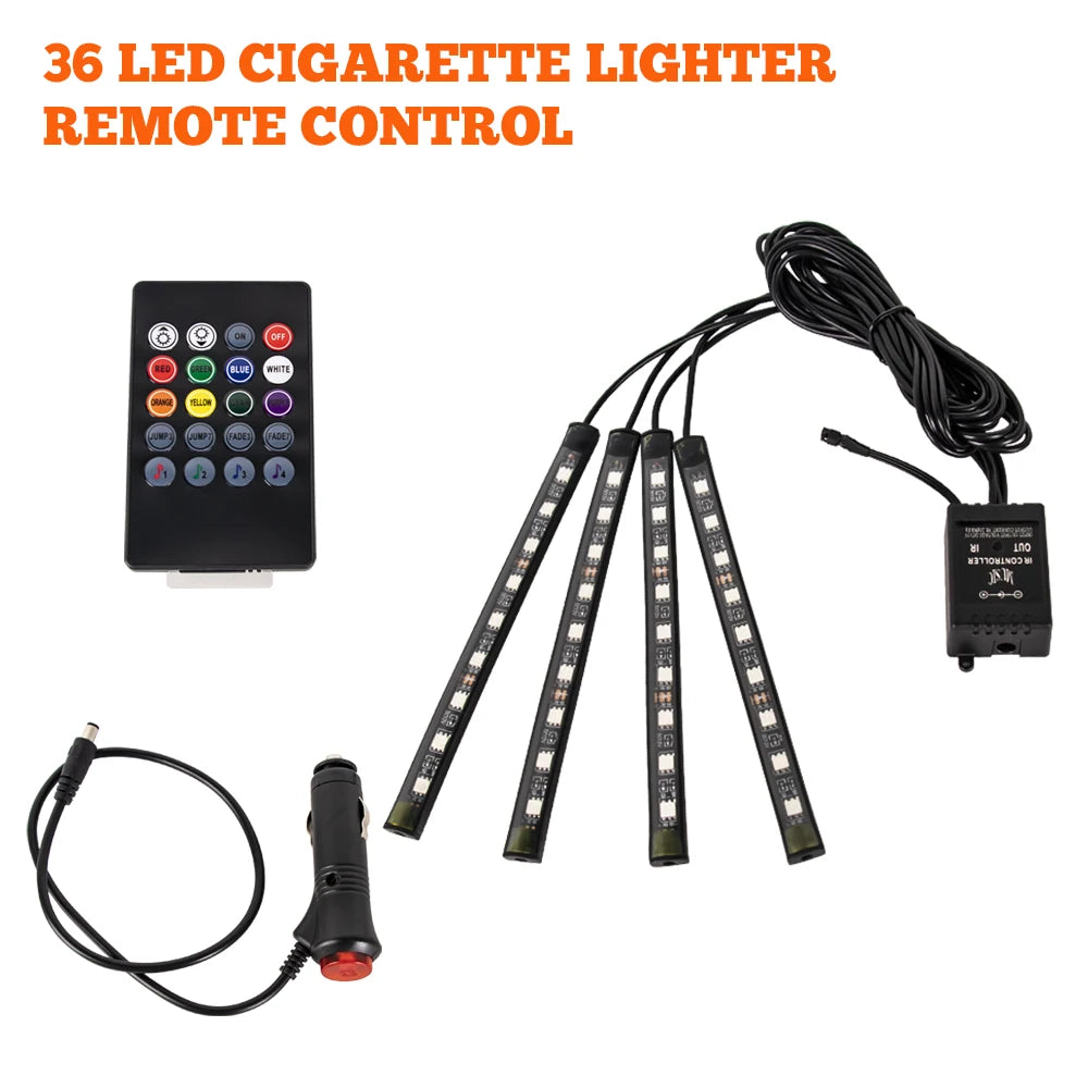 Neon 36 48 72 LED Car Interior Ambient Foot Light Kit Backlight Remote App Music Control Auto RGB Atmosphere Decorative Lamp
