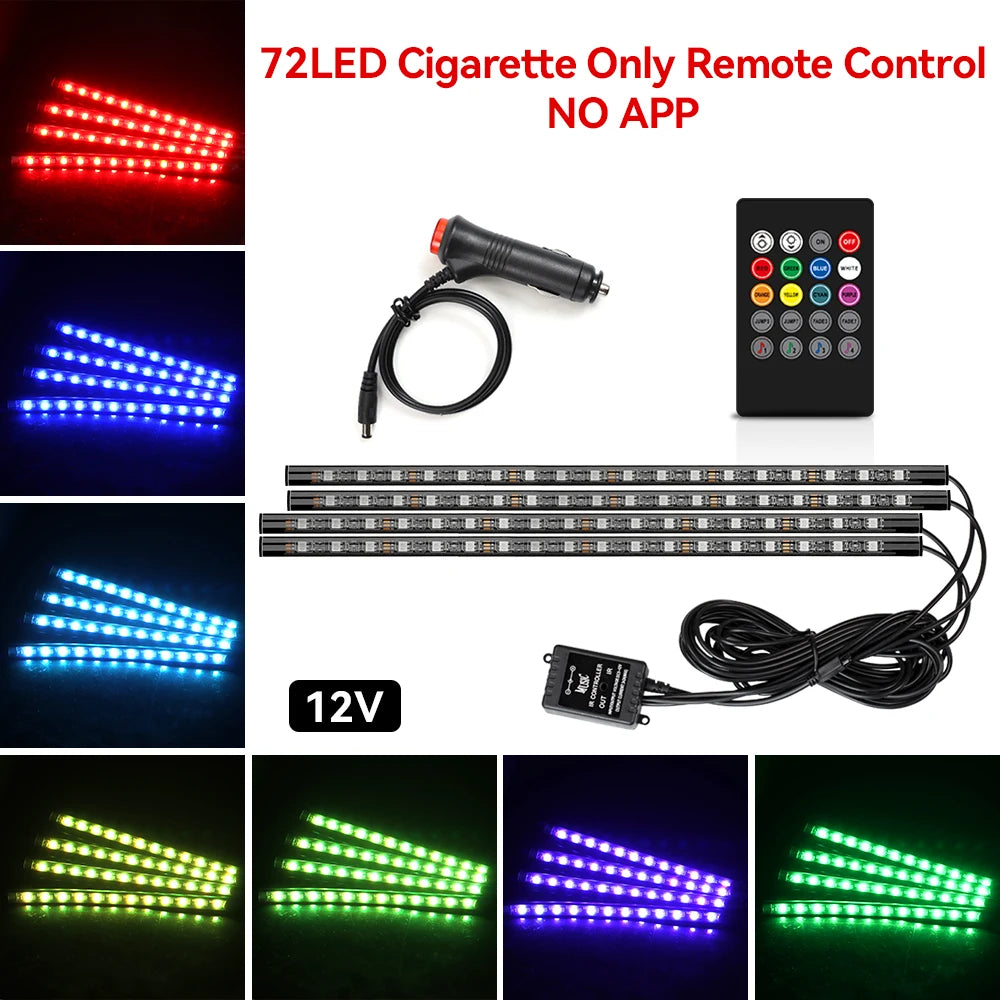 Neon 36 48 72 LED Car Interior Ambient Foot Light Kit Backlight Remote App Music Control Auto RGB Atmosphere Decorative Lamp