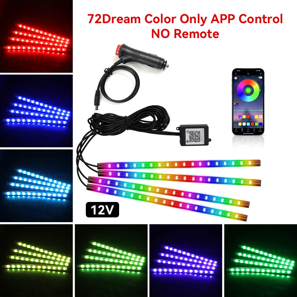 Neon 36 48 72 LED Car Interior Ambient Foot Light Kit Backlight Remote App Music Control Auto RGB Atmosphere Decorative Lamp