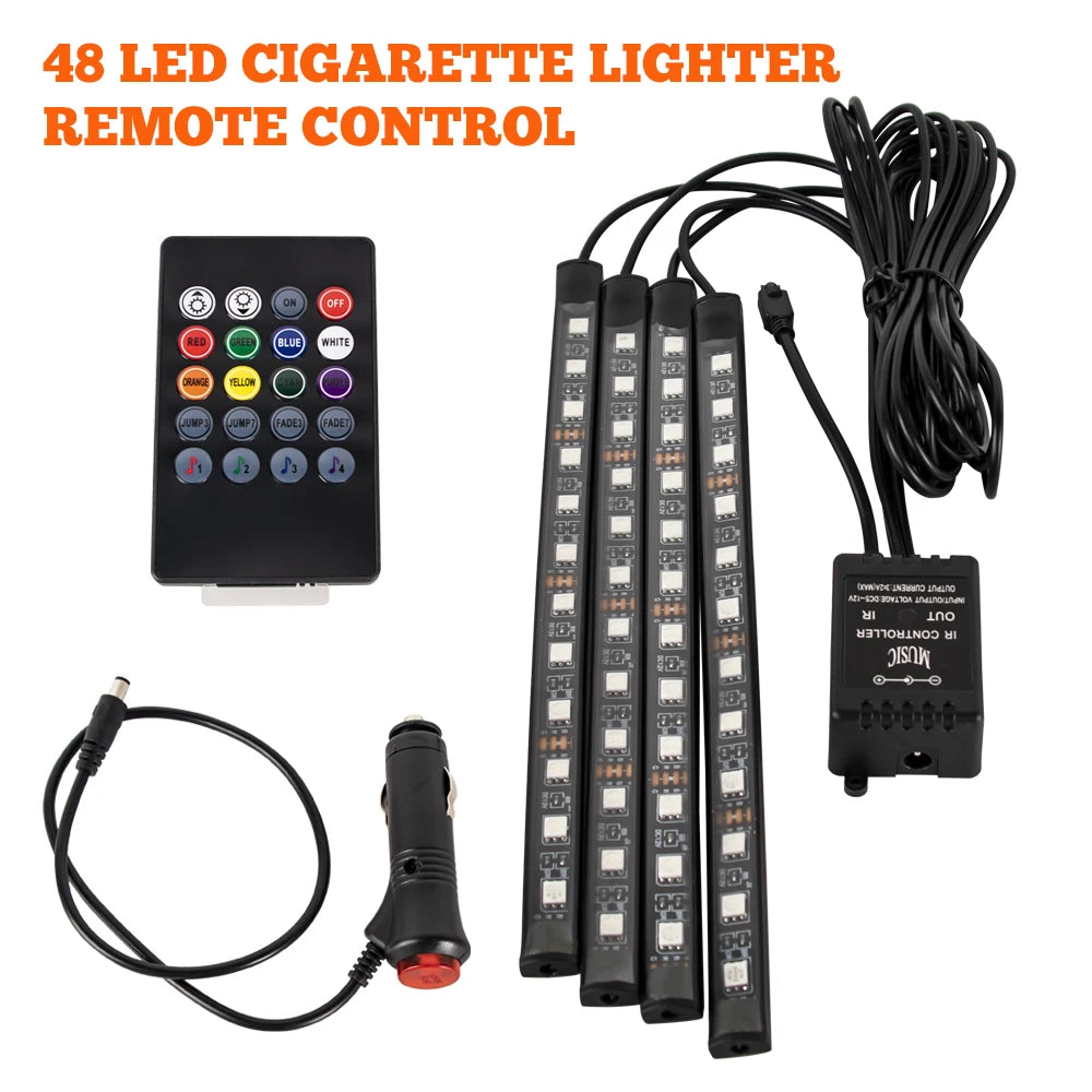 Neon 36 48 72 LED Car Interior Ambient Foot Light Kit Backlight Remote App Music Control Auto RGB Atmosphere Decorative Lamp