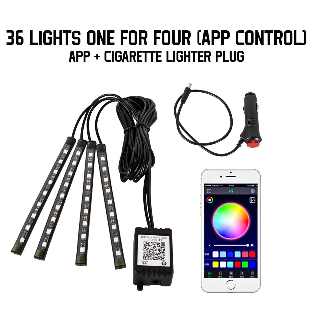 Neon 36 48 72 LED Car Interior Ambient Foot Light Kit Backlight Remote App Music Control Auto RGB Atmosphere Decorative Lamp