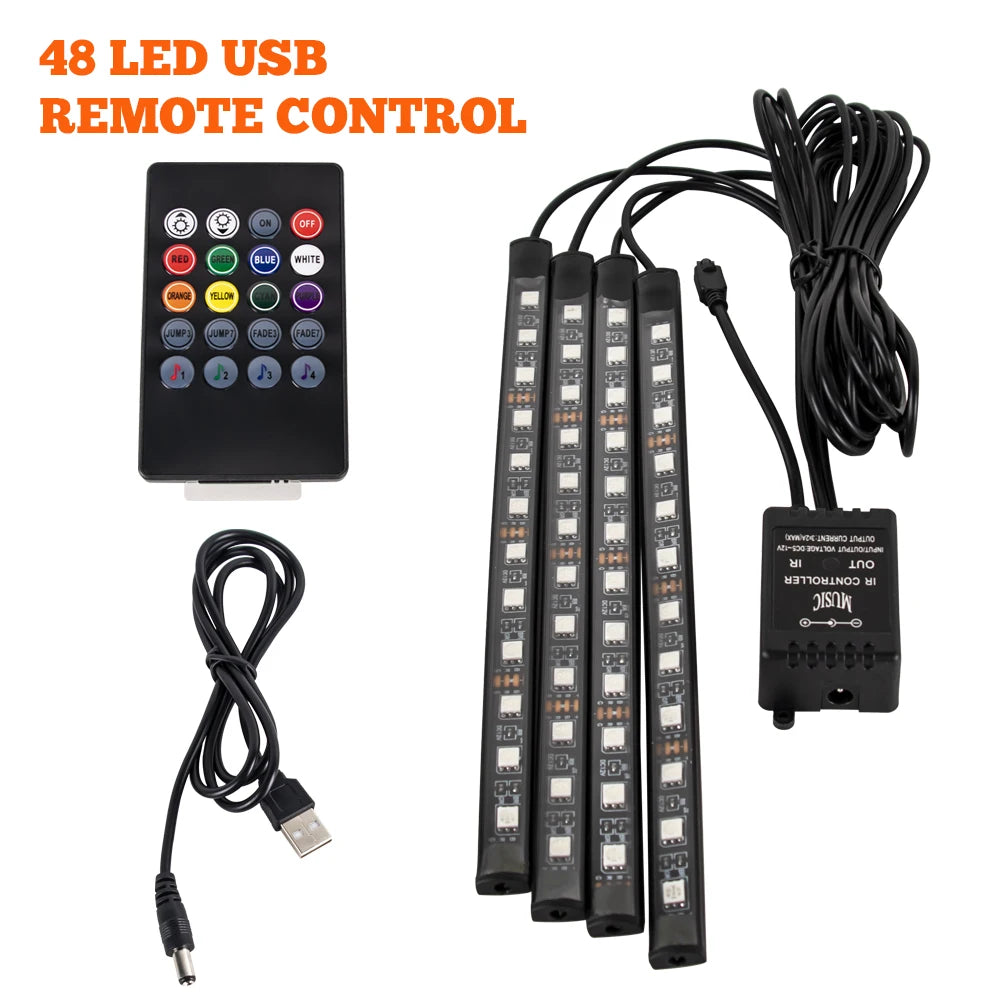 Neon 36 48 72 LED Car Interior Ambient Foot Light Kit Backlight Remote App Music Control Auto RGB Atmosphere Decorative Lamp