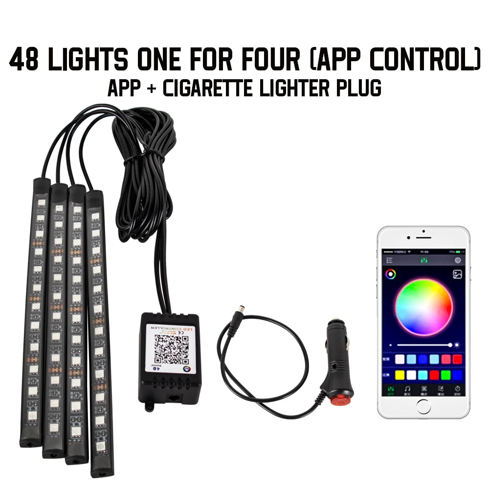 Neon 36 48 72 LED Car Interior Ambient Foot Light Kit Backlight Remote App Music Control Auto RGB Atmosphere Decorative Lamp